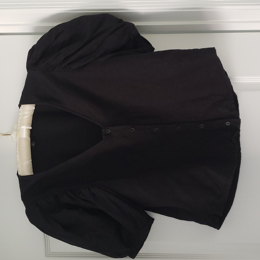 Express black linen button up puff short sleeve top